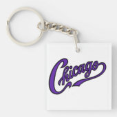 Chicago Tekst in Paarse Script Sleutelhanger (Voorkant)