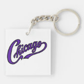 Chicago Tekst in Paarse Script Sleutelhanger (Achterkant)