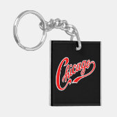 Chicago Tekst in Red Script BLK Sleutelhanger (Voorkant Links)