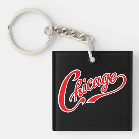 Chicago Tekst in Red Script BLK Sleutelhanger (Voorkant)