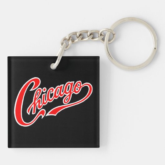 Chicago Tekst in Red Script BLK Sleutelhanger (Achterkant)