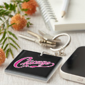 Chicago Tekst in Roze Script BLK Sleutelhanger (Voorkant Rechts)
