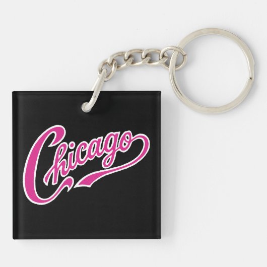 Chicago Tekst in Roze Script BLK Sleutelhanger (Achterkant)