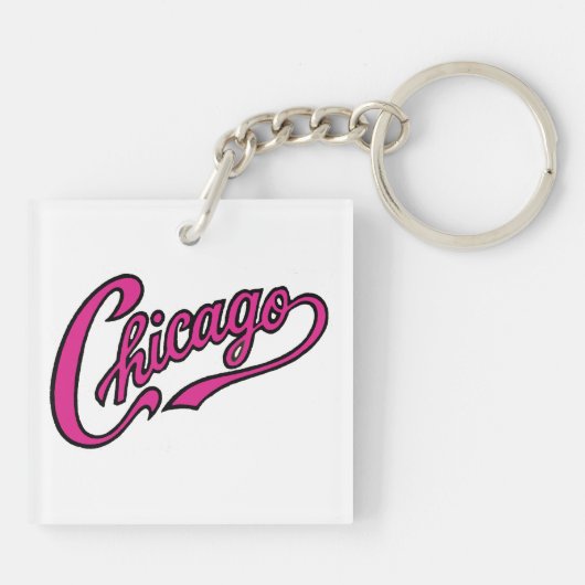Chicago Tekst in Roze Script Sleutelhanger (Achterkant)