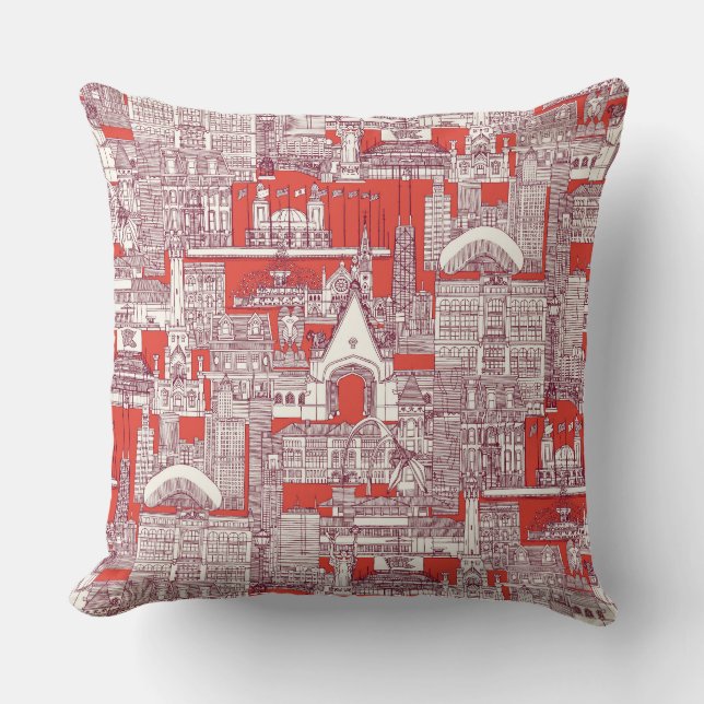 Chicago toile claret lava rood kussen (Voorkant)