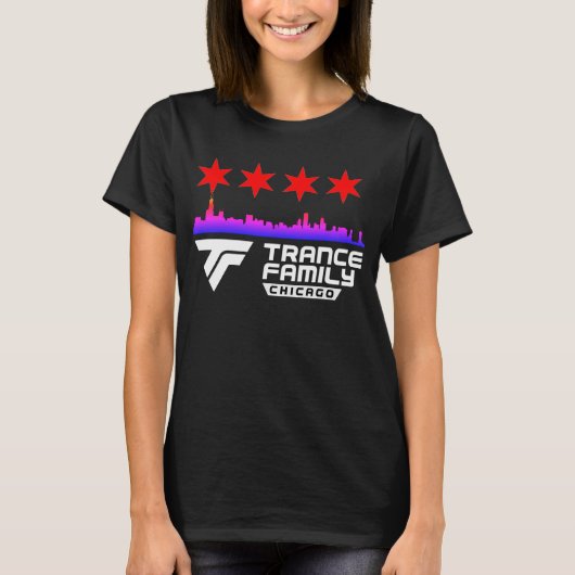 Chicago Trance Family City Skyline & Stars T-shirt (Voorkant)
