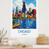 Chicago Travel Poster, Illinois City Art Poster (Keuken)