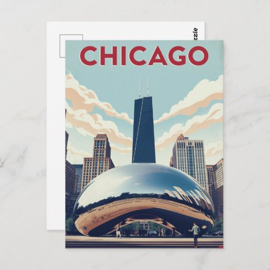 Chicago Travel Poster: The Bean and Willis Tower S Briefkaart (Voorkant / Achterkant)