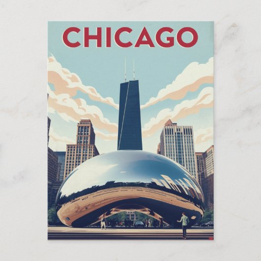 Chicago Travel Poster: The Bean and Willis Tower S Briefkaart (Voorkant)