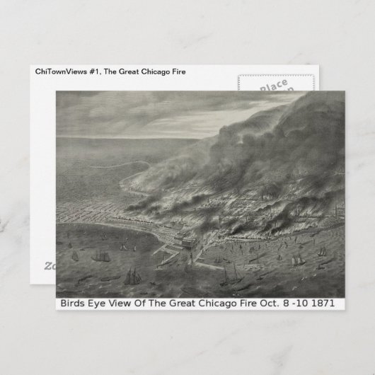 Chicago Uitzicht, het grote vuur in Chicago Briefkaart (Voorkant / Achterkant)