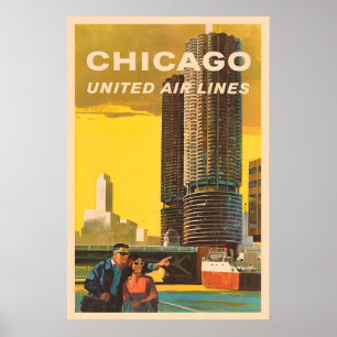 Chicago - United Air Lines Oude Reisposter 1 Poster