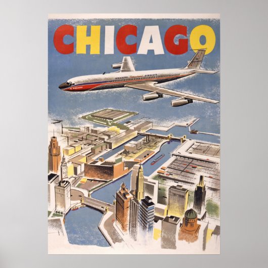  Chicago USA Air Travel Advertisement Poster (Voorkant)