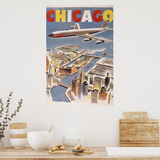 Chicago USA Air Travel Advertisement Poster (Keuken)