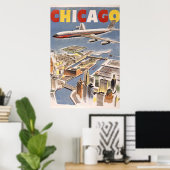  Chicago USA Air Travel Advertisement Poster (Thuiskantoor)