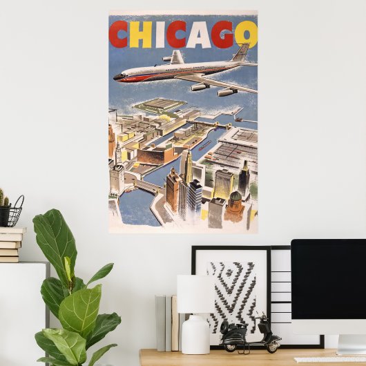Chicago USA Air Travel Advertisement Poster (Thuiskantoor)