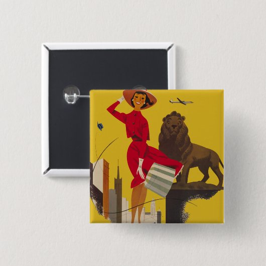 Chicago USA Air Travel Advertisement Vierkante Button 5,1 Cm (Voorkant /achterkant)