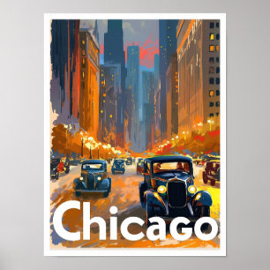 Chicago USA Art Vintage Travel Illustratie Poster