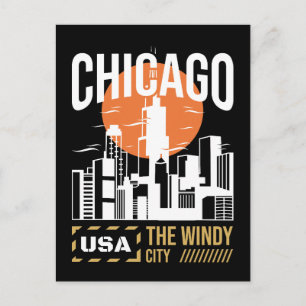 Chicago USA Silhouette Grafisch Windy City Desig Briefkaart