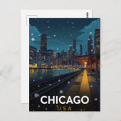 Chicago USA Skyline Winter Night Briefkaart (Voorkant / Achterkant)