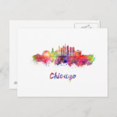 Chicago V2 skyline in watercolor Briefkaart (Voorkant / Achterkant)