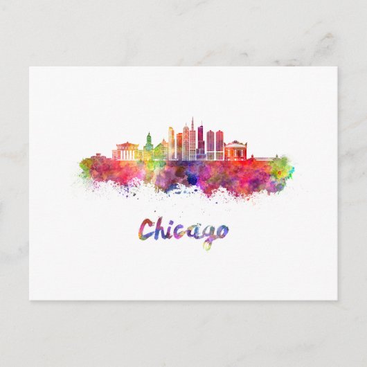 Chicago V2 skyline in watercolor Briefkaart (Voorkant)
