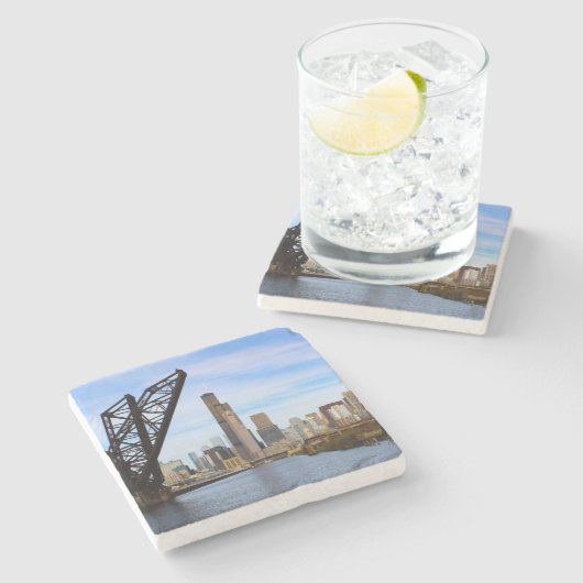 Chicago vanaf de rivier stenen onderzetter (Zijkant)