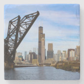 Chicago vanaf de rivier stenen onderzetter (Voorkant)