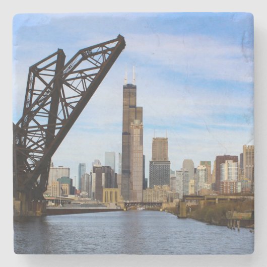 Chicago vanaf de rivier stenen onderzetter (Voorkant)