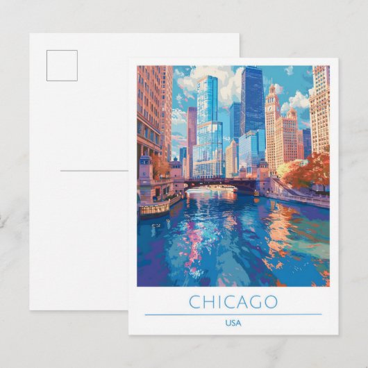 Chicago Verenigde Staten Vintage Travel Briefkaart (Voorkant / Achterkant)