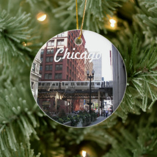 Chicago Verhoogde Loop Trein Vakantie Keramisch Ornament