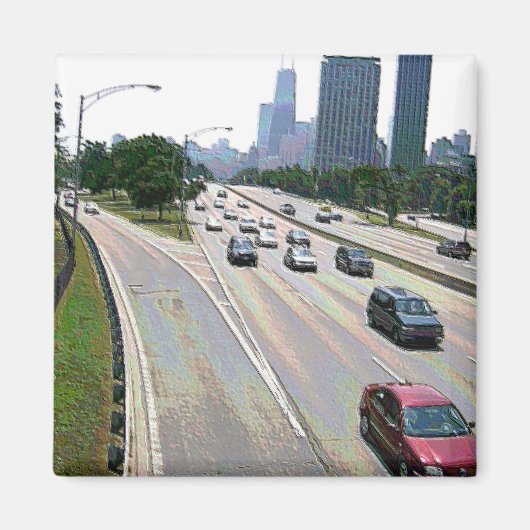 Chicago Verkeer in Zandsteen Magneet (Voorkant)