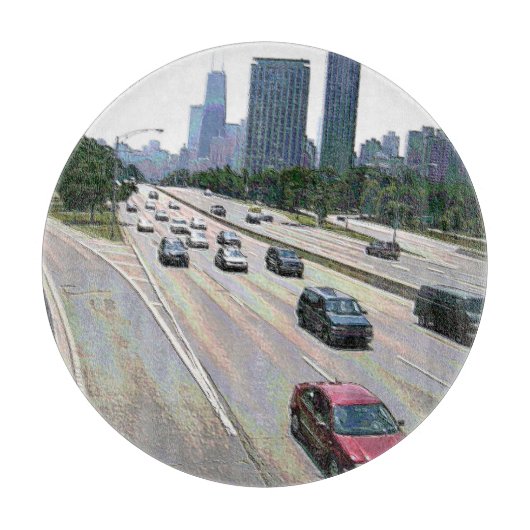 Chicago Verkeer in Zandsteen Snijplank (Voorkant)