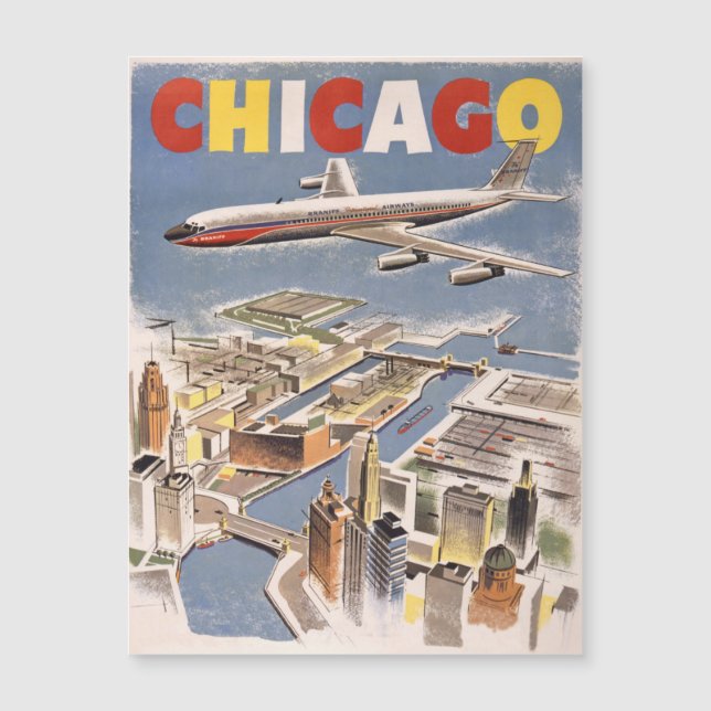 Chicago Vintage Travel Magnetische Kaart (Voorkant)