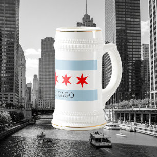 Chicago vlag bierpul met aangepaste tekst