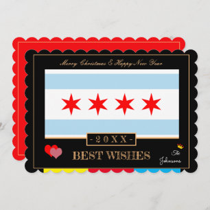 Chicago vlag & Happy New Year /Best Wish USA Feestdagenkaart