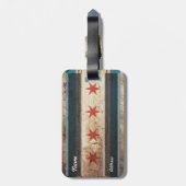 Chicago vlag op oude houten korrel bagagelabel (Achterkant verticaal)