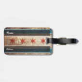 Chicago vlag op oude houten korrel bagagelabel (Achterkant horizontaal)
