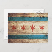 Chicago vlag op oude houten korrel briefkaart (Voorkant / Achterkant)