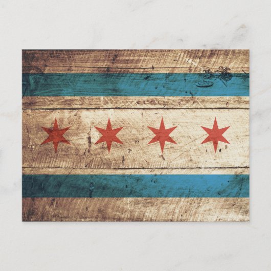 Chicago vlag op oude houten korrel briefkaart (Voorkant)
