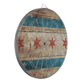 Chicago vlag op oude houten korrel dartbord (Voorkant Links)