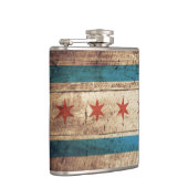 Chicago vlag op oude houten korrel heupfles (Rechts)