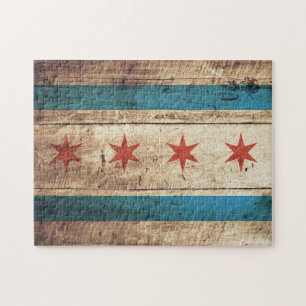 Chicago vlag op oude houten korrel legpuzzel
