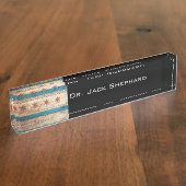 Chicago vlag op oude houten korrel naambordje (Zijkant)