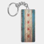 Chicago vlag op oude houten korrel sleutelhanger (Voorkant Links)