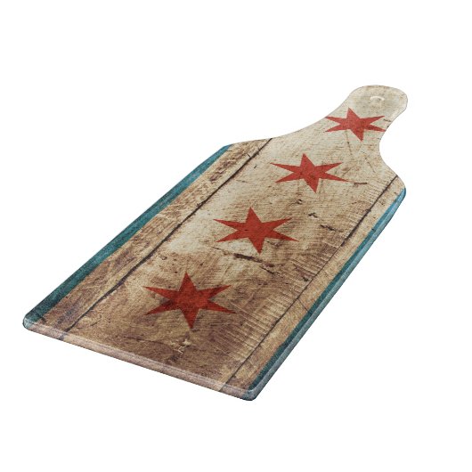 Chicago vlag op oude houten korrel snijplank (Hoek)