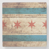 Chicago vlag op oude houten korrel stenen onderzetter (Voorkant)