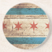 Chicago vlag op oude houten korrel zandsteen onderzetter (Voorkant)
