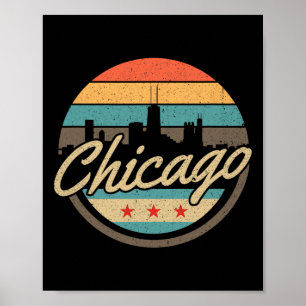 Chicago Vlag Silhouet van Stad Vintage Illinois Us Poster