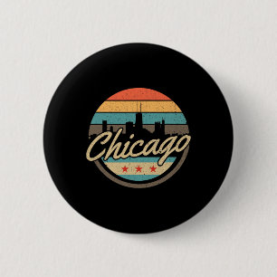 Chicago Vlag Silhouet van Stad Vintage Illinois Us Ronde Button 5,7 Cm