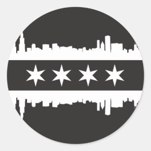 Chicago vlag/Skyline in zwart-wit Ronde Sticker